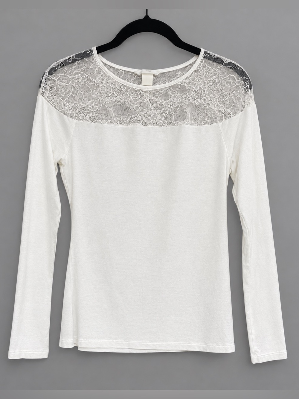 H&M White Lace-Yoke Long Sleeve Tee
